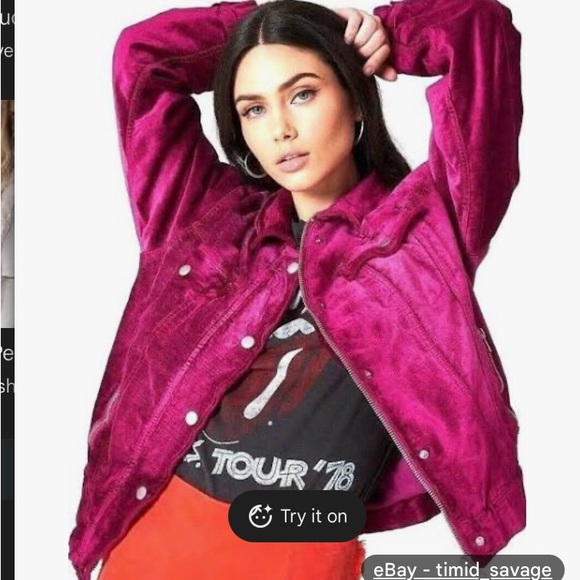 Free People Magenta Velvet TruckerJacket - Picture 1 of 7